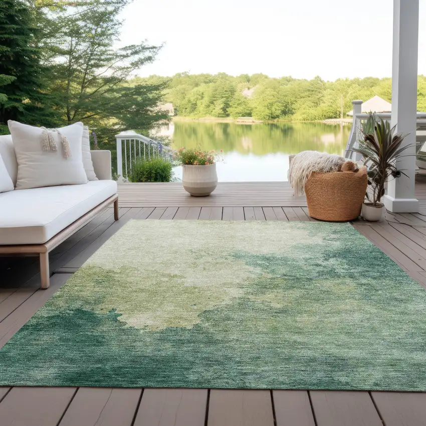 Green And Ivory Abstract Washable Indoor Outdoor Area Rug Photo 7