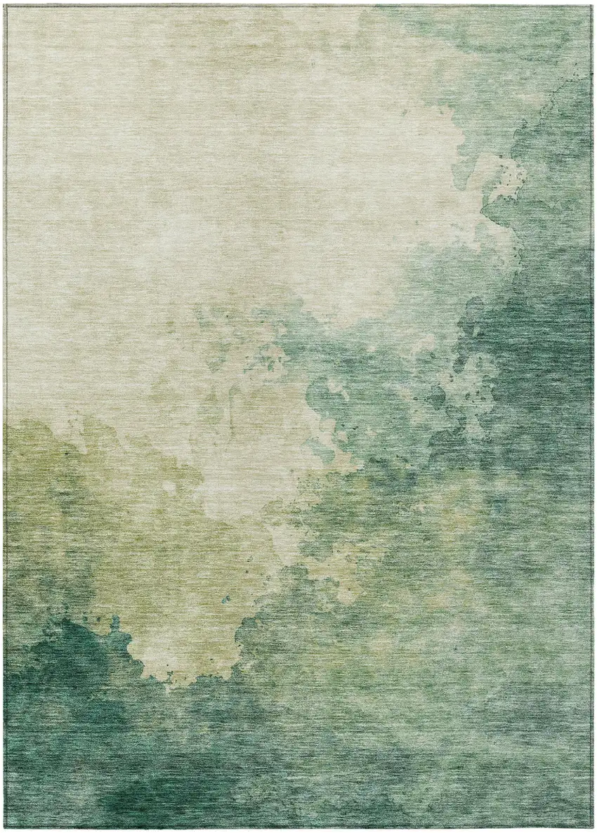 Green And Ivory Abstract Washable Indoor Outdoor Area Rug Photo 2