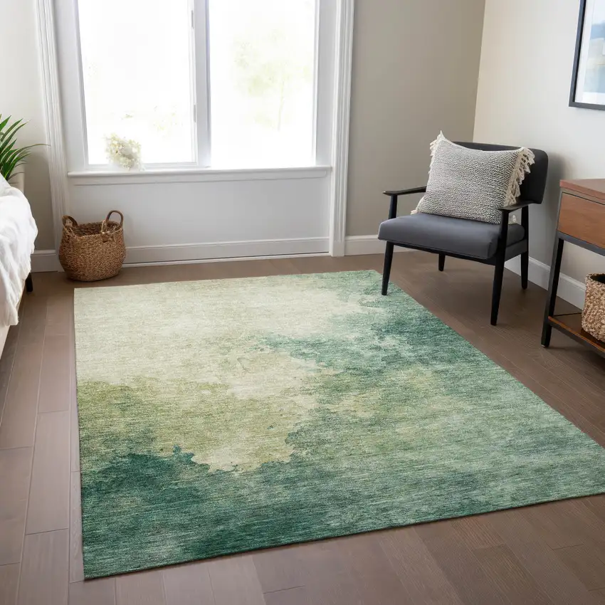 Green And Ivory Abstract Washable Indoor Outdoor Area Rug Photo 9