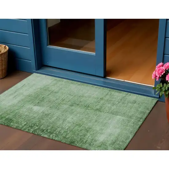 Green And Ivory Abstract Washable Indoor Outdoor Area Rug Photo 2