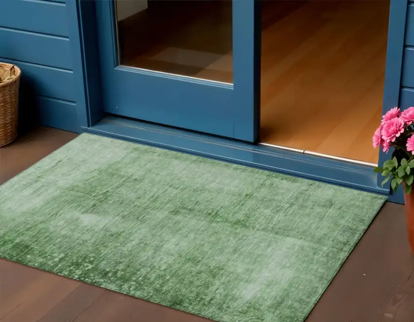 Green And Ivory Abstract Washable Indoor Outdoor Area Rug Photo 2