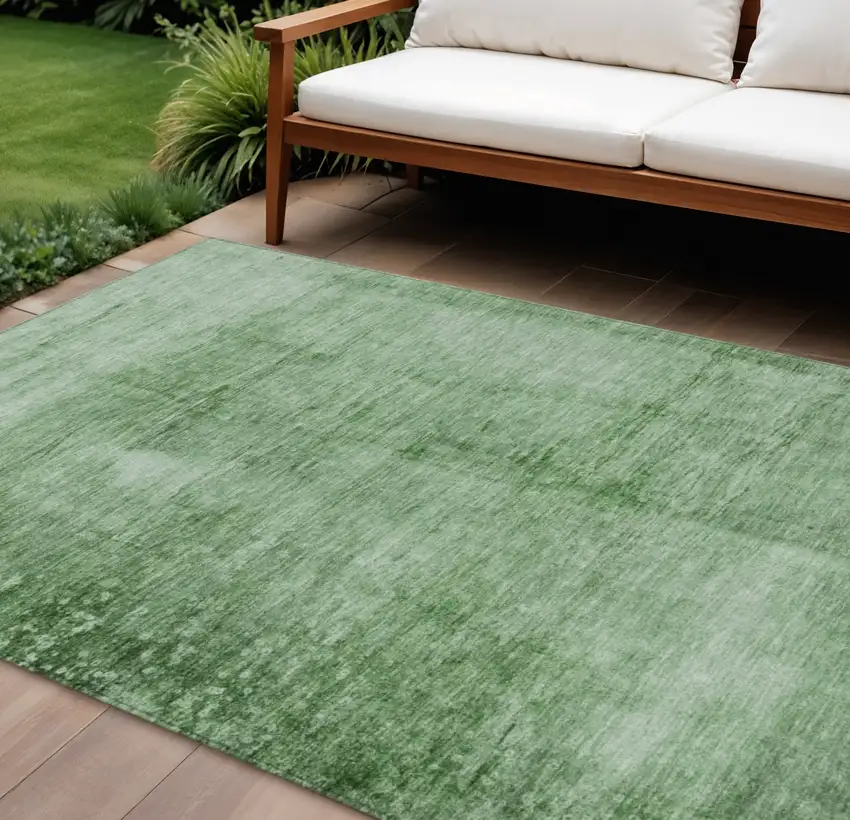 Green And Ivory Abstract Washable Indoor Outdoor Area Rug Photo 2