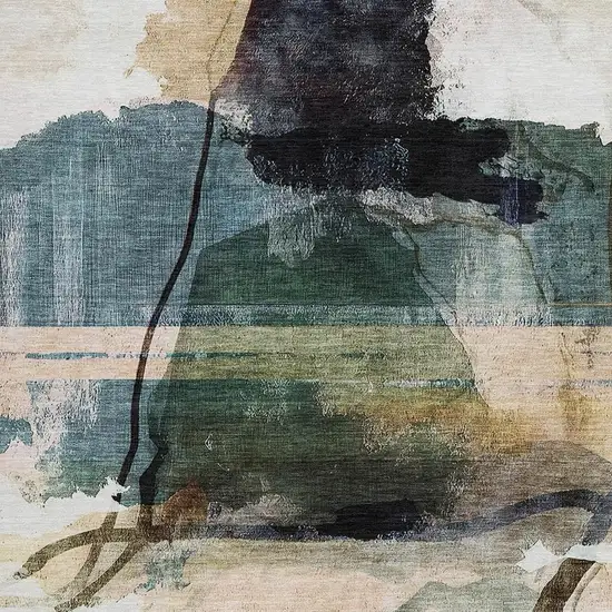 Green And Ivory Abstract Washable Indoor Outdoor Area Rug Photo 3