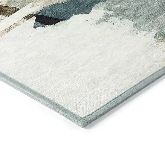 Green And Ivory Abstract Washable Indoor Outdoor Area Rug Photo 6