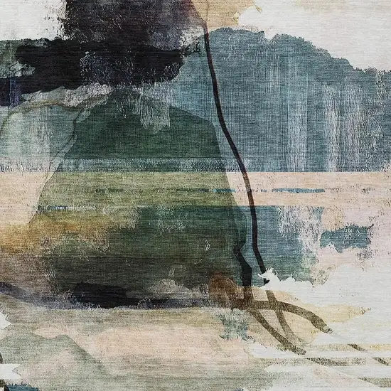 Green And Ivory Abstract Washable Indoor Outdoor Area Rug Photo 3