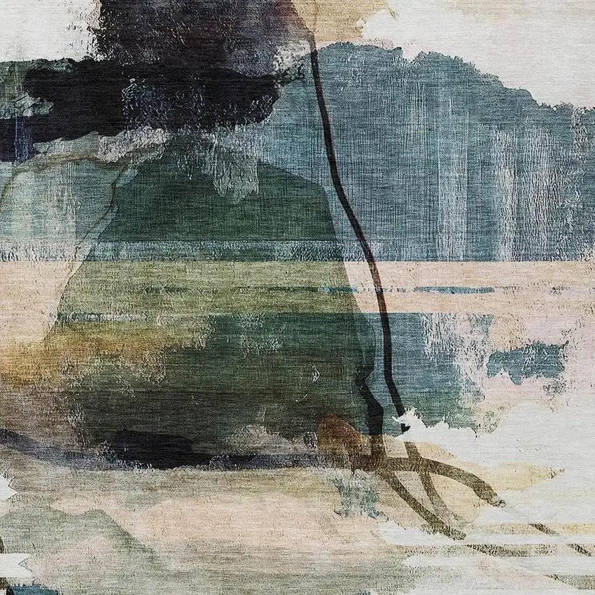 Green And Ivory Abstract Washable Indoor Outdoor Area Rug Photo 3