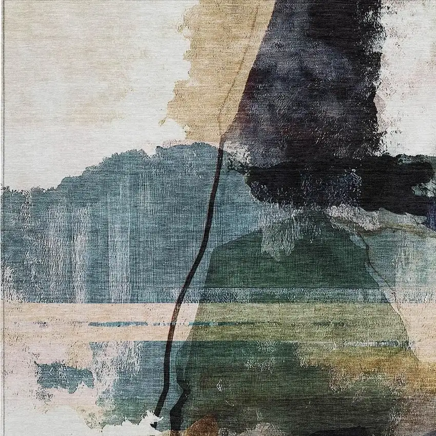 Green And Ivory Abstract Washable Indoor Outdoor Area Rug Photo 3