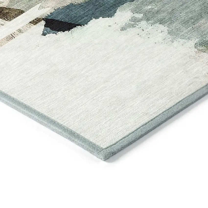 Green And Ivory Abstract Washable Indoor Outdoor Area Rug Photo 9