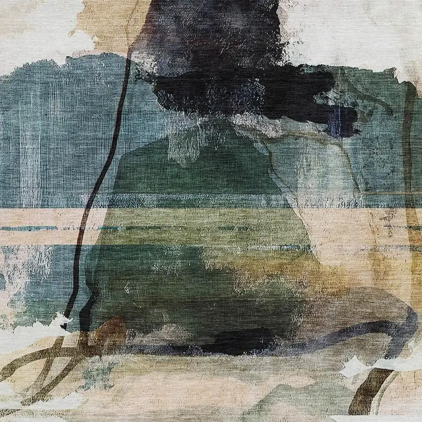 Green And Ivory Abstract Washable Indoor Outdoor Area Rug Photo 3