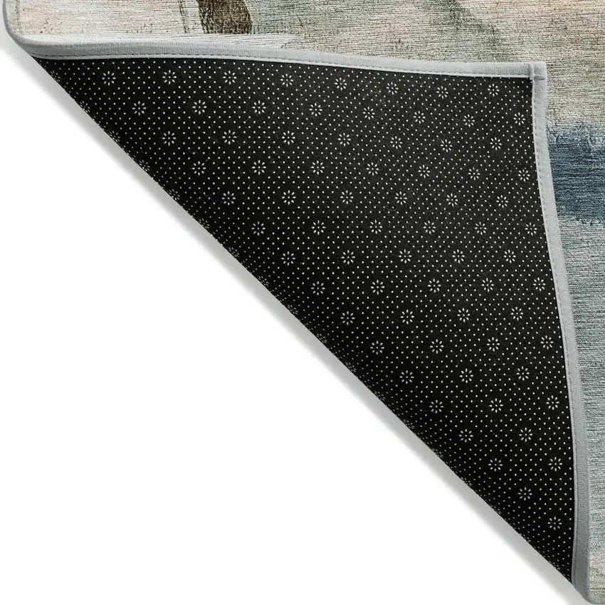 Green And Ivory Abstract Washable Indoor Outdoor Area Rug Photo 8