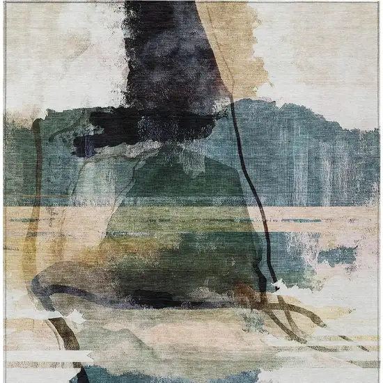 Green And Ivory Abstract Washable Indoor Outdoor Area Rug Photo 9