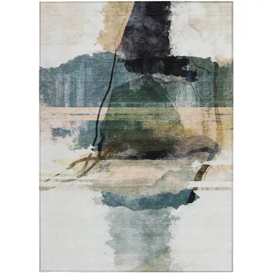 Green And Ivory Abstract Washable Indoor Outdoor Area Rug Photo 1