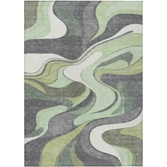 Green And Ivory Abstract Washable Indoor Outdoor Area Rug Photo 1
