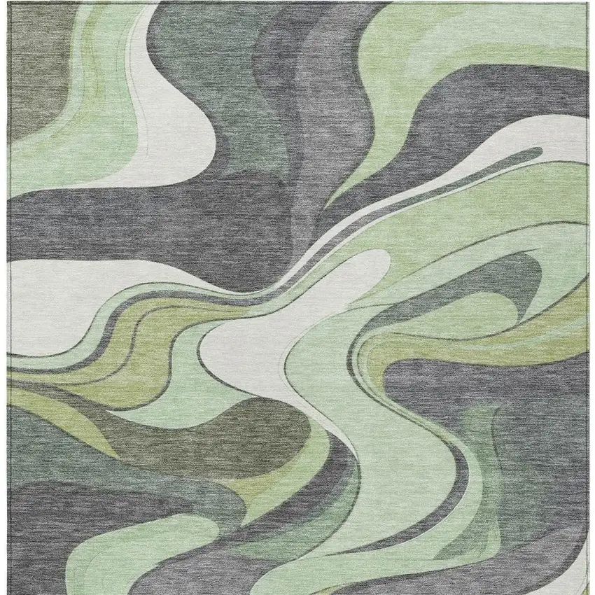 Green And Ivory Abstract Washable Indoor Outdoor Area Rug Photo 5