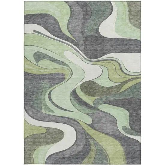 Green And Ivory Abstract Washable Indoor Outdoor Area Rug Photo 3