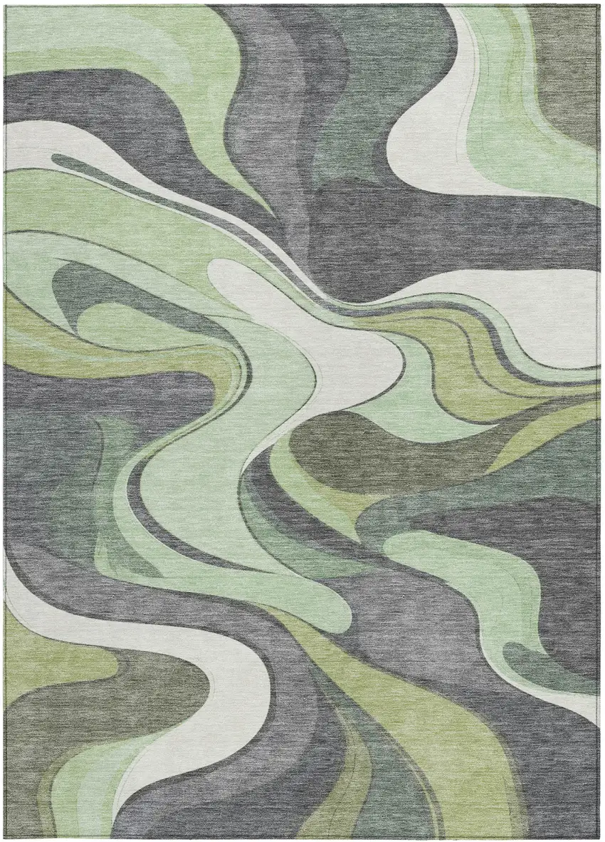 Green And Ivory Abstract Washable Indoor Outdoor Area Rug Photo 3