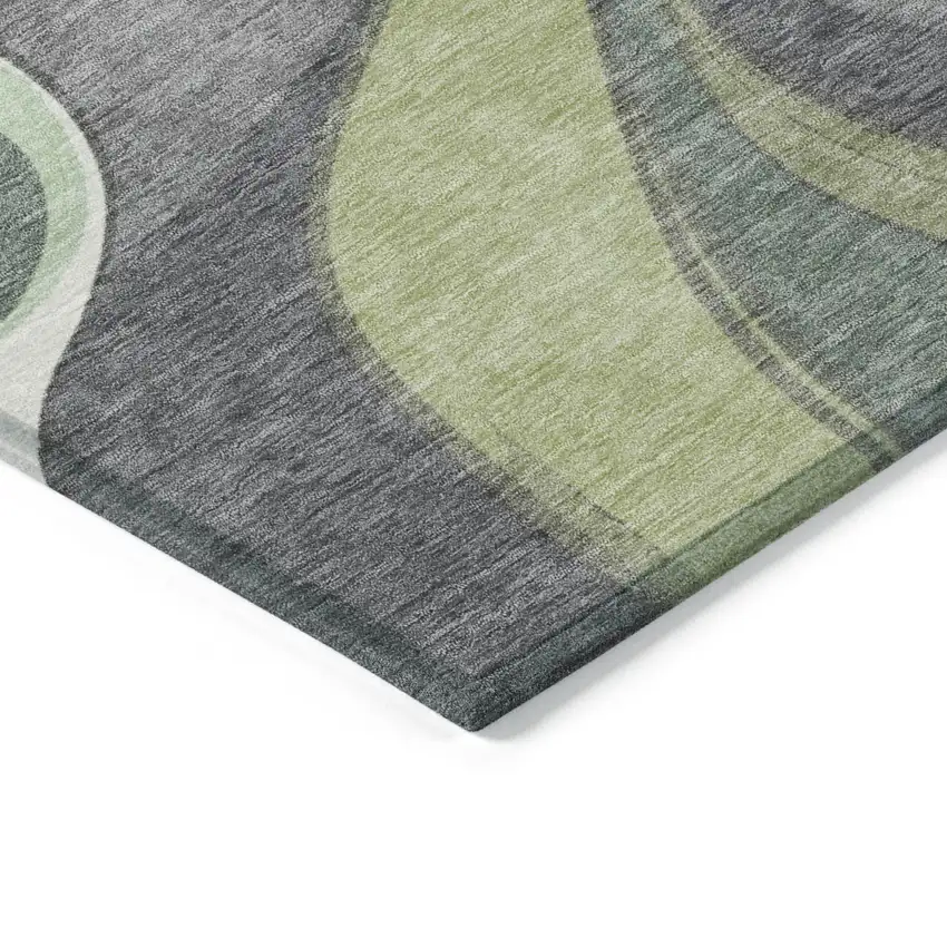 Green And Ivory Abstract Washable Indoor Outdoor Area Rug Photo 3