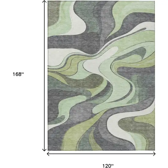 Green And Ivory Abstract Washable Indoor Outdoor Area Rug Photo 9