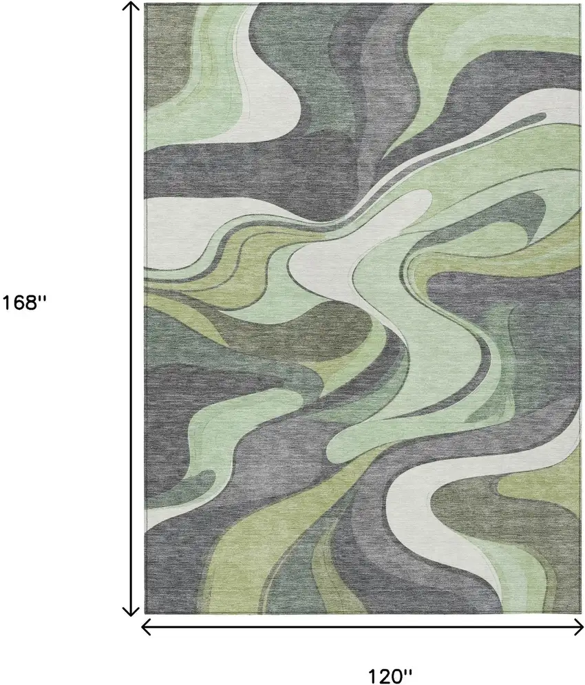 Green And Ivory Abstract Washable Indoor Outdoor Area Rug Photo 9