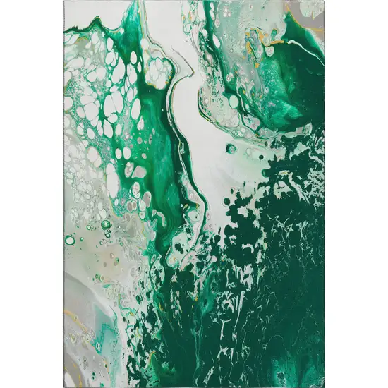 Green And Ivory Abstract Washable Indoor Outdoor Area Rug Photo 2
