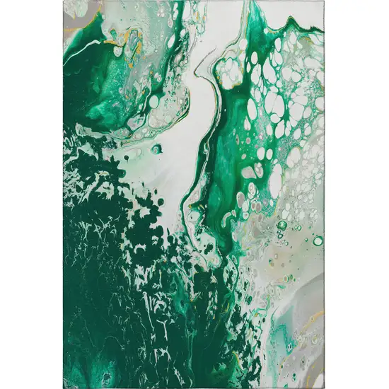 Green And Ivory Abstract Washable Indoor Outdoor Area Rug Photo 6