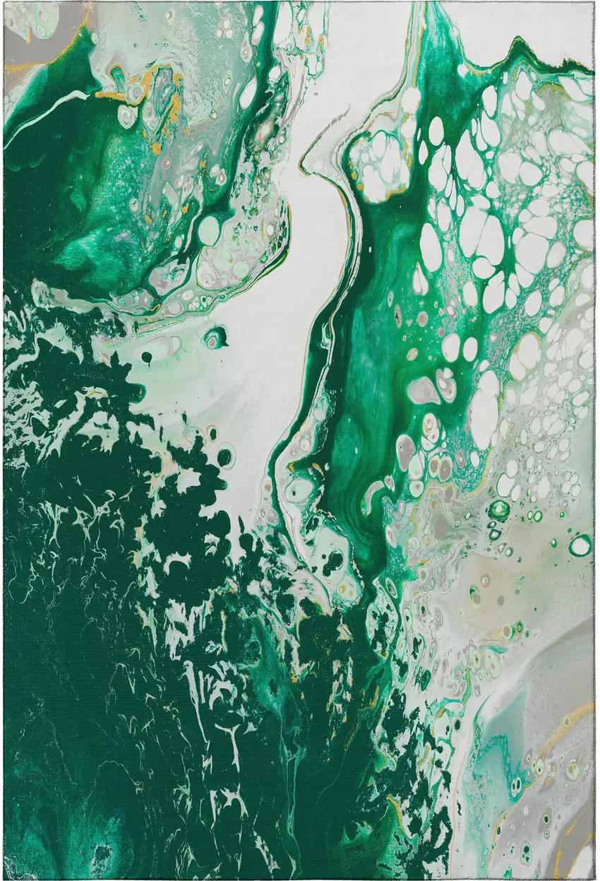 Green And Ivory Abstract Washable Indoor Outdoor Area Rug Photo 6