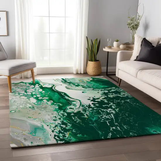 Green And Ivory Abstract Washable Indoor Outdoor Area Rug Photo 7