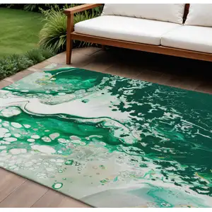 Photo of Green And Ivory Abstract Washable Indoor Outdoor Area Rug