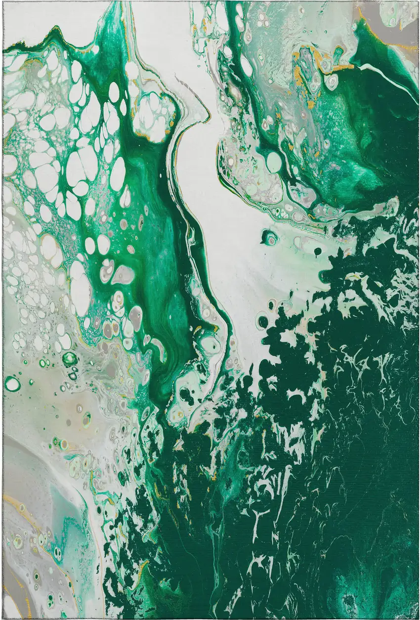 Green And Ivory Abstract Washable Indoor Outdoor Area Rug Photo 2