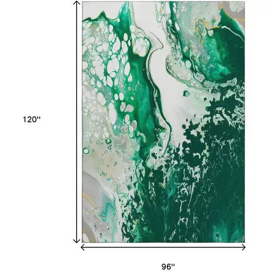 Green And Ivory Abstract Washable Indoor Outdoor Area Rug Photo 3