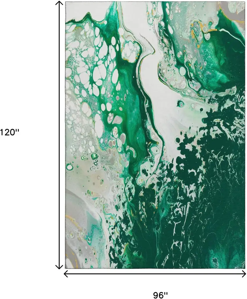 Green And Ivory Abstract Washable Indoor Outdoor Area Rug Photo 3