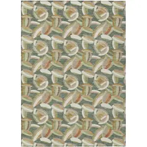 Photo of Green And Ivory Abstract Washable Indoor Outdoor Area Rug