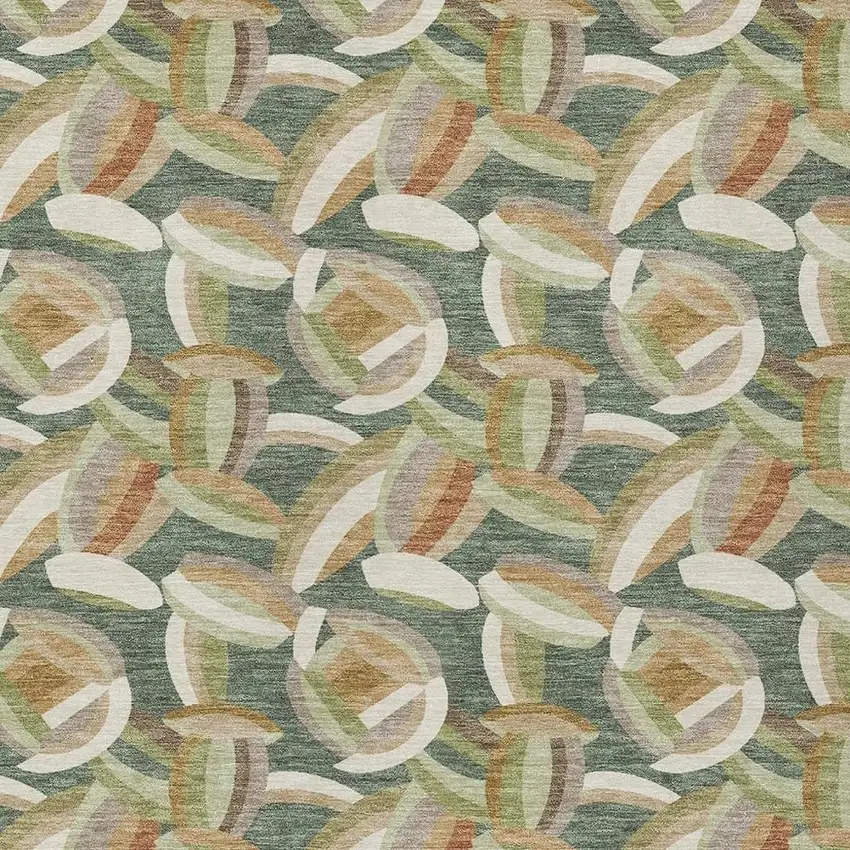 Green And Ivory Abstract Washable Indoor Outdoor Area Rug Photo 2