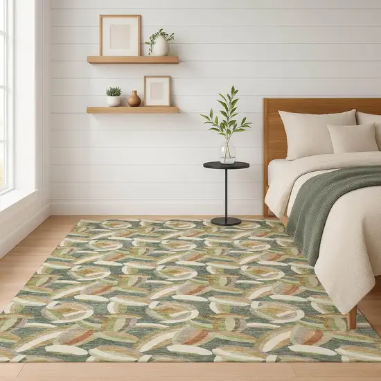 Green And Ivory Abstract Washable Indoor Outdoor Area Rug Photo 6