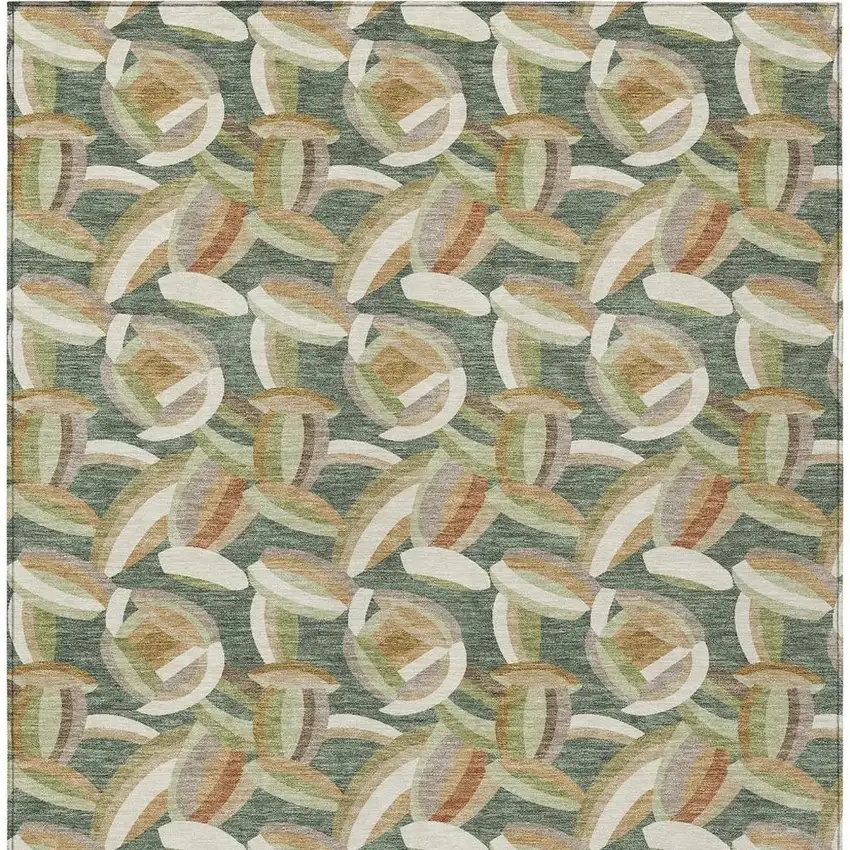 Green And Ivory Abstract Washable Indoor Outdoor Area Rug Photo 3