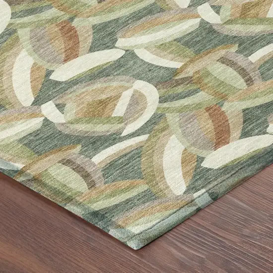 Green And Ivory Abstract Washable Indoor Outdoor Area Rug Photo 8
