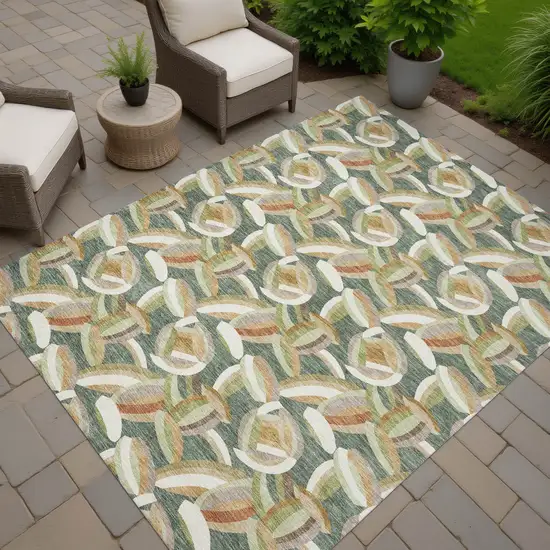 Green And Ivory Abstract Washable Indoor Outdoor Area Rug Photo 7