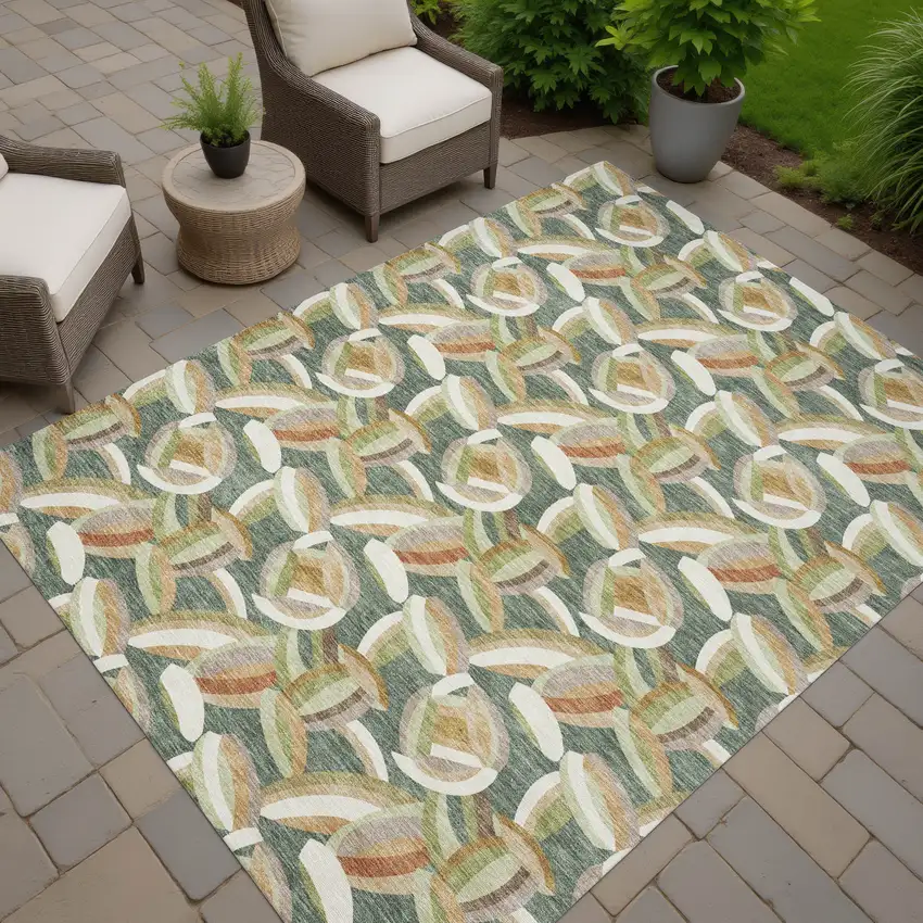 Green And Ivory Abstract Washable Indoor Outdoor Area Rug Photo 7