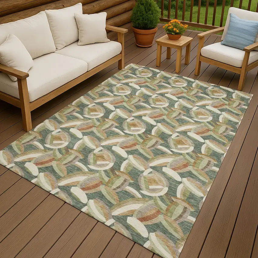 Green And Ivory Abstract Washable Indoor Outdoor Area Rug Photo 4