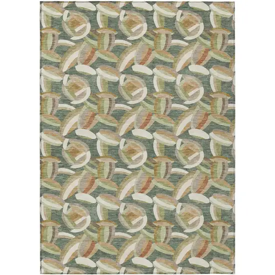 Green And Ivory Abstract Washable Indoor Outdoor Area Rug Photo 1