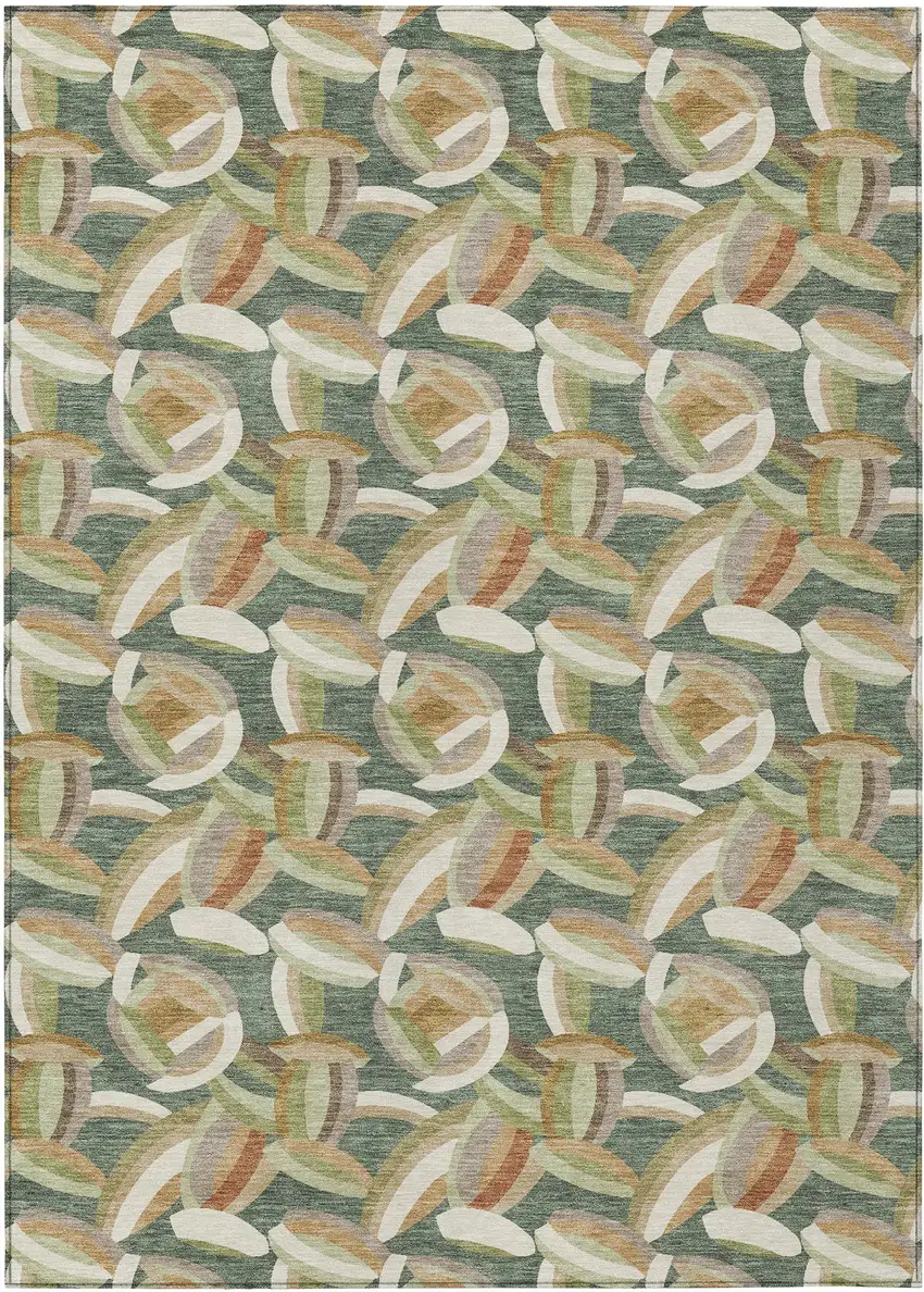 Green And Ivory Abstract Washable Indoor Outdoor Area Rug Photo 1