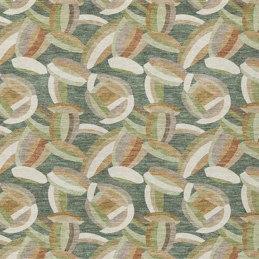 Green And Ivory Abstract Washable Indoor Outdoor Area Rug Photo 2