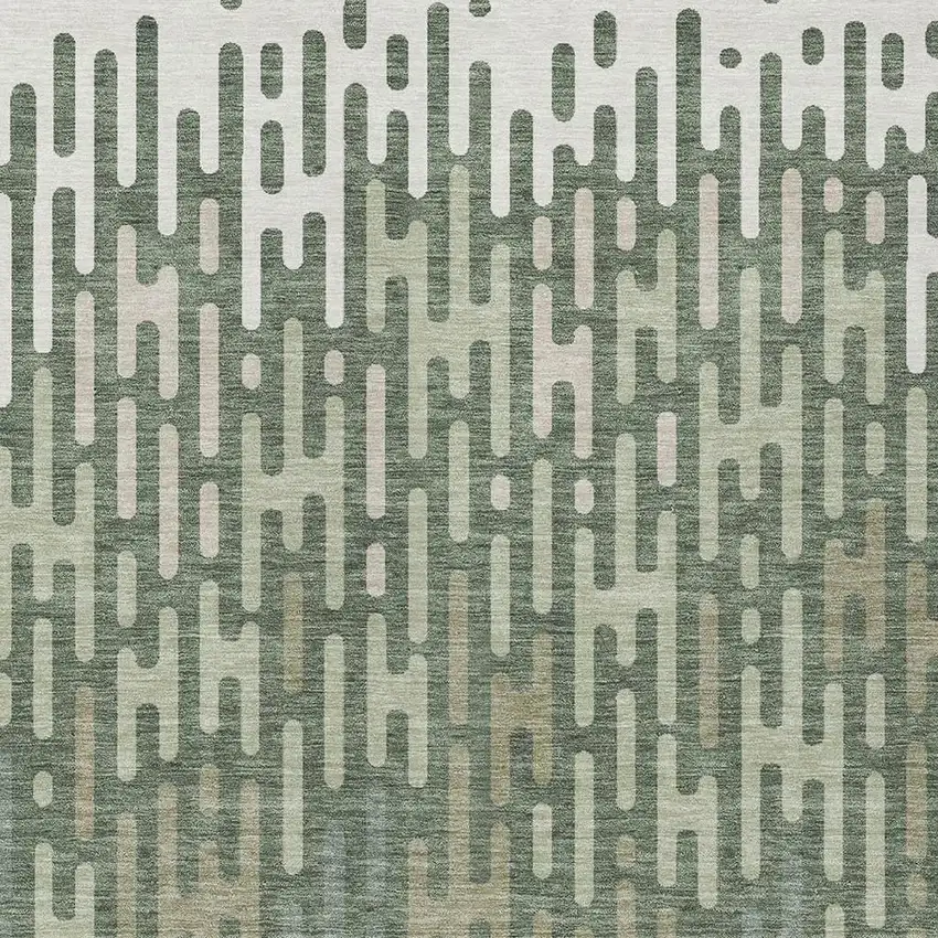 Green And Ivory Abstract Washable Indoor Outdoor Area Rug Photo 3