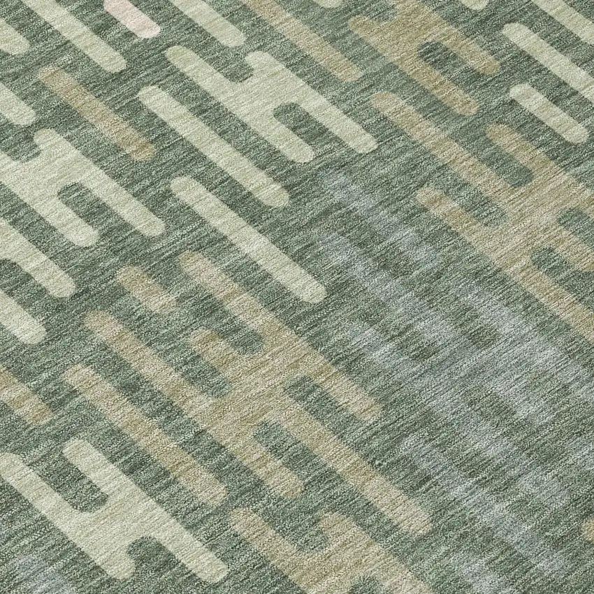 Green And Ivory Abstract Washable Indoor Outdoor Area Rug Photo 6
