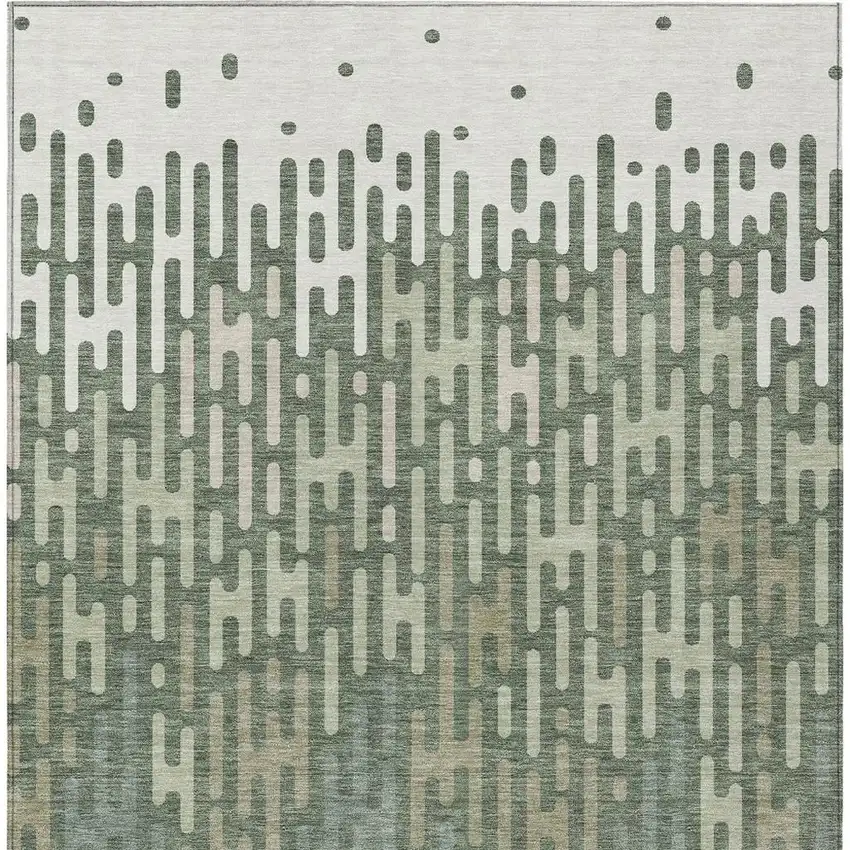 Green And Ivory Abstract Washable Indoor Outdoor Area Rug Photo 4