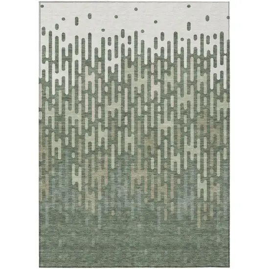 Green And Ivory Abstract Washable Indoor Outdoor Area Rug Photo 2