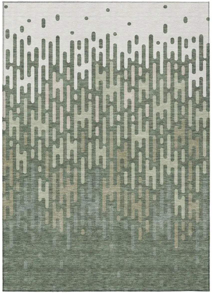 Green And Ivory Abstract Washable Indoor Outdoor Area Rug Photo 2