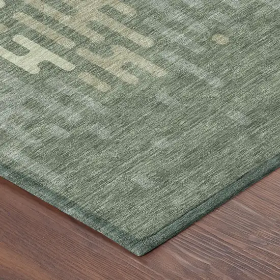 Green And Ivory Abstract Washable Indoor Outdoor Area Rug Photo 5