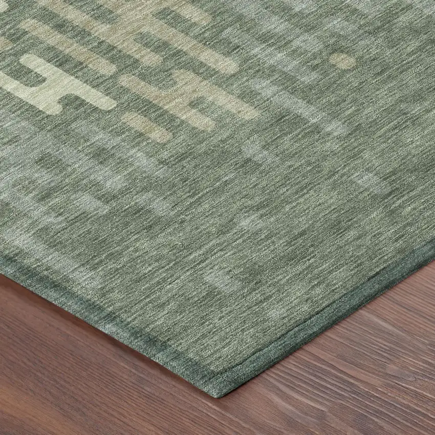 Green And Ivory Abstract Washable Indoor Outdoor Area Rug Photo 5
