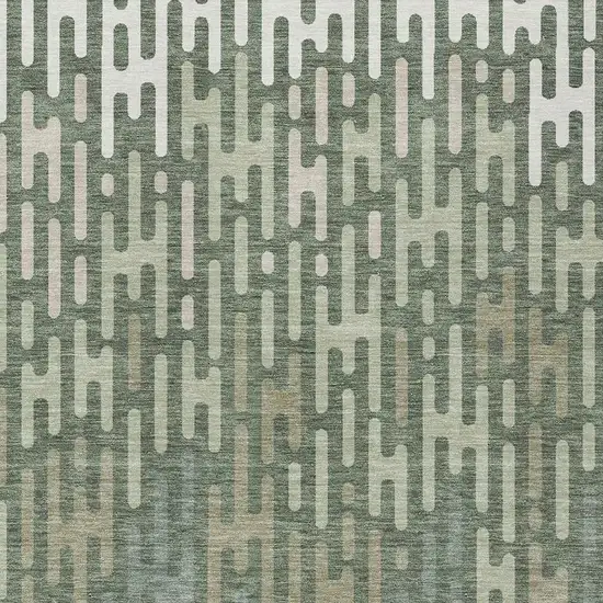 Green And Ivory Abstract Washable Indoor Outdoor Area Rug Photo 3